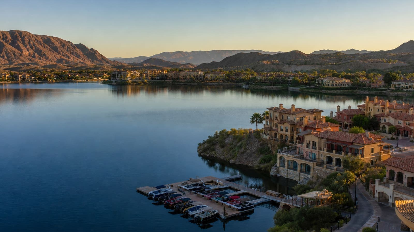 Mediterranean-style village and marina at Lake Las Vegas