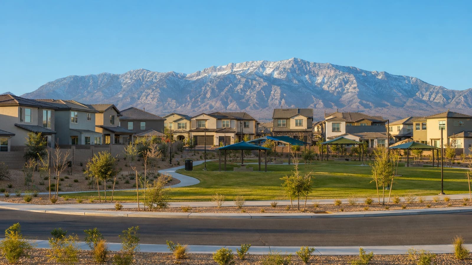 New Skye Canyon homes with the Spring Mountains on the horizon